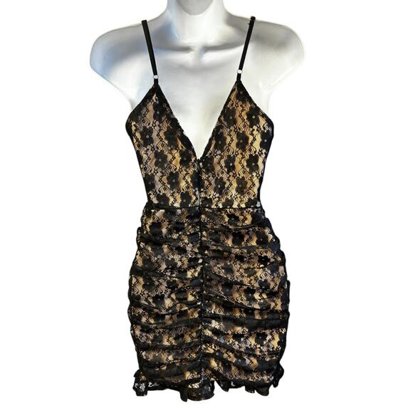 Lulus NWT Frilled to Be Here Ruched Lace Mini Dress in Black M Cocktail Formal - Picture 5 of 8